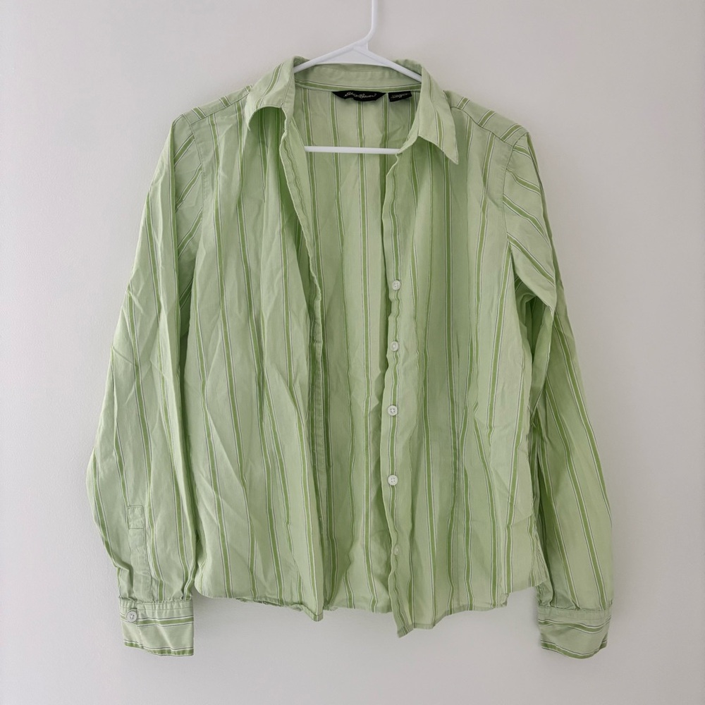 Eddie Bauer green striped button up shirt